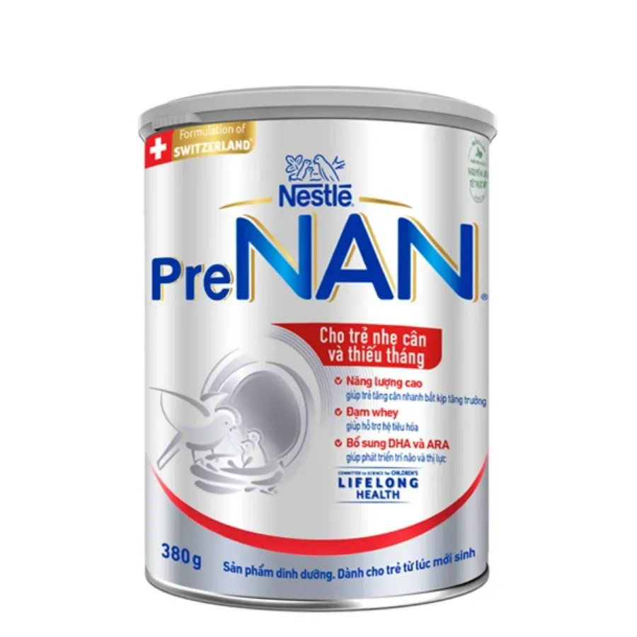 Sữa bột PreNAN 380g (trẻ sơ sinh) dành cho trẻ nhẹ cân, thiếu tháng