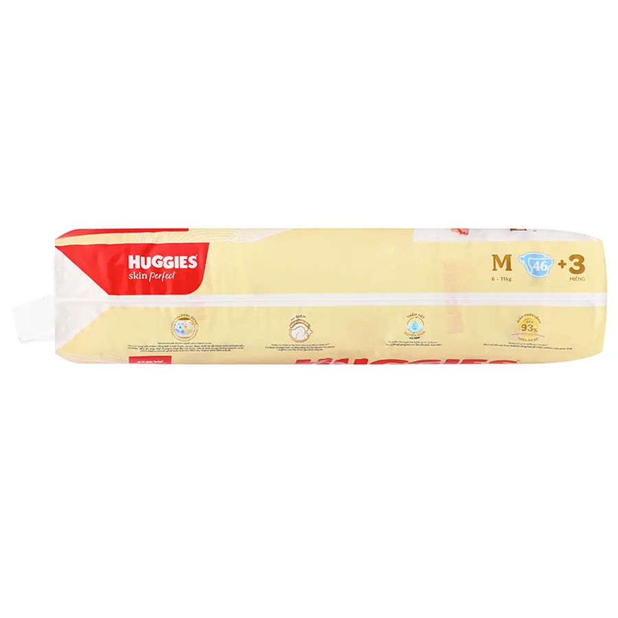 Tã dán Huggies Skin Perfect size M 46 + 3 miếng (6 - 11 kg) - Giao bao bì cộng miếng ngẫu nhiên