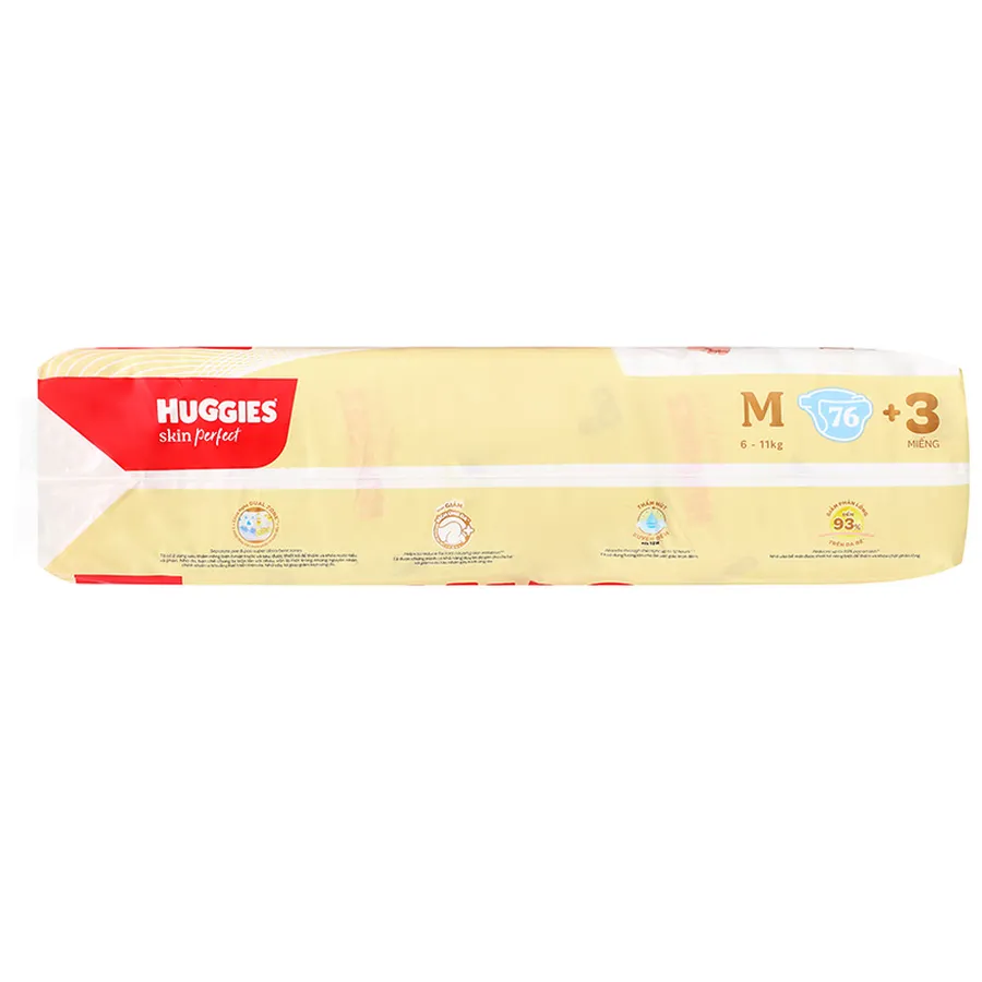 Tã dán Huggies Skin Perfect size M 76 + 3 miếng (6 - 11 kg) - Giao bao bì cộng miếng ngẫu nhiên