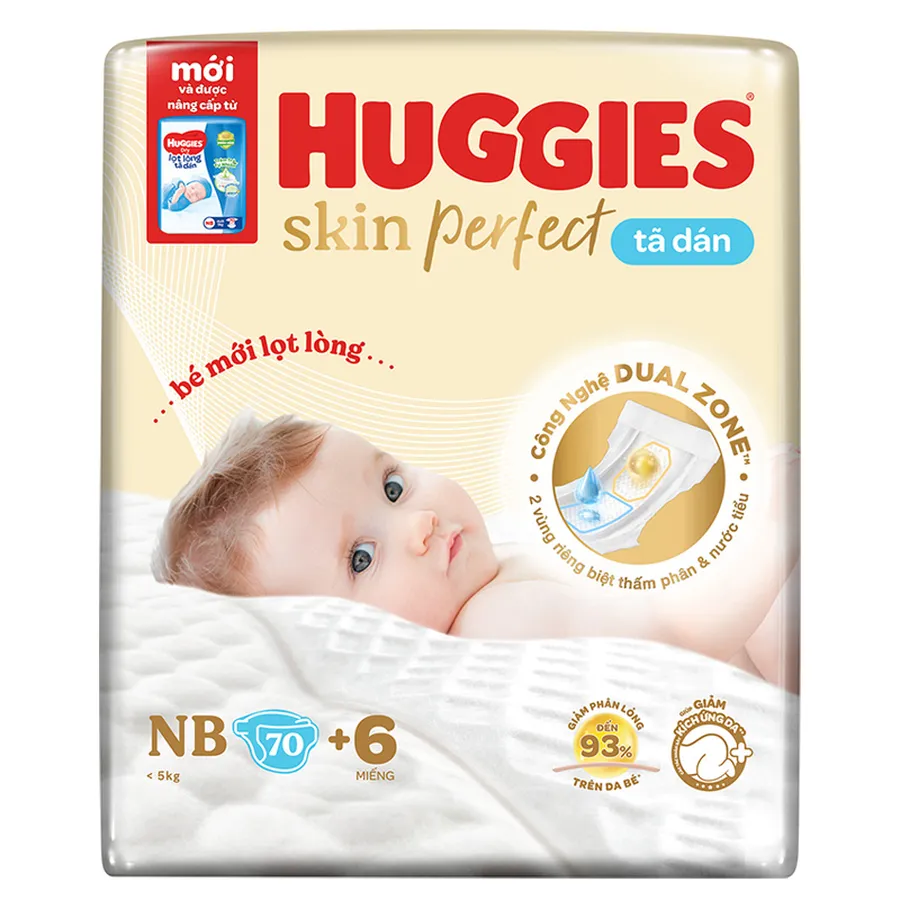 Tã dán Huggies Skin Perfect size NB 70 miếng (Dưới 5 kg) giao bao bì ngẫu nhiên