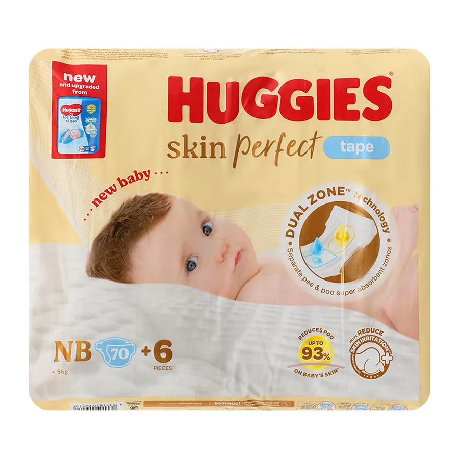 Tã dán Huggies Skin Perfect size NB 70 miếng (Dưới 5 kg) giao bao bì ngẫu nhiên