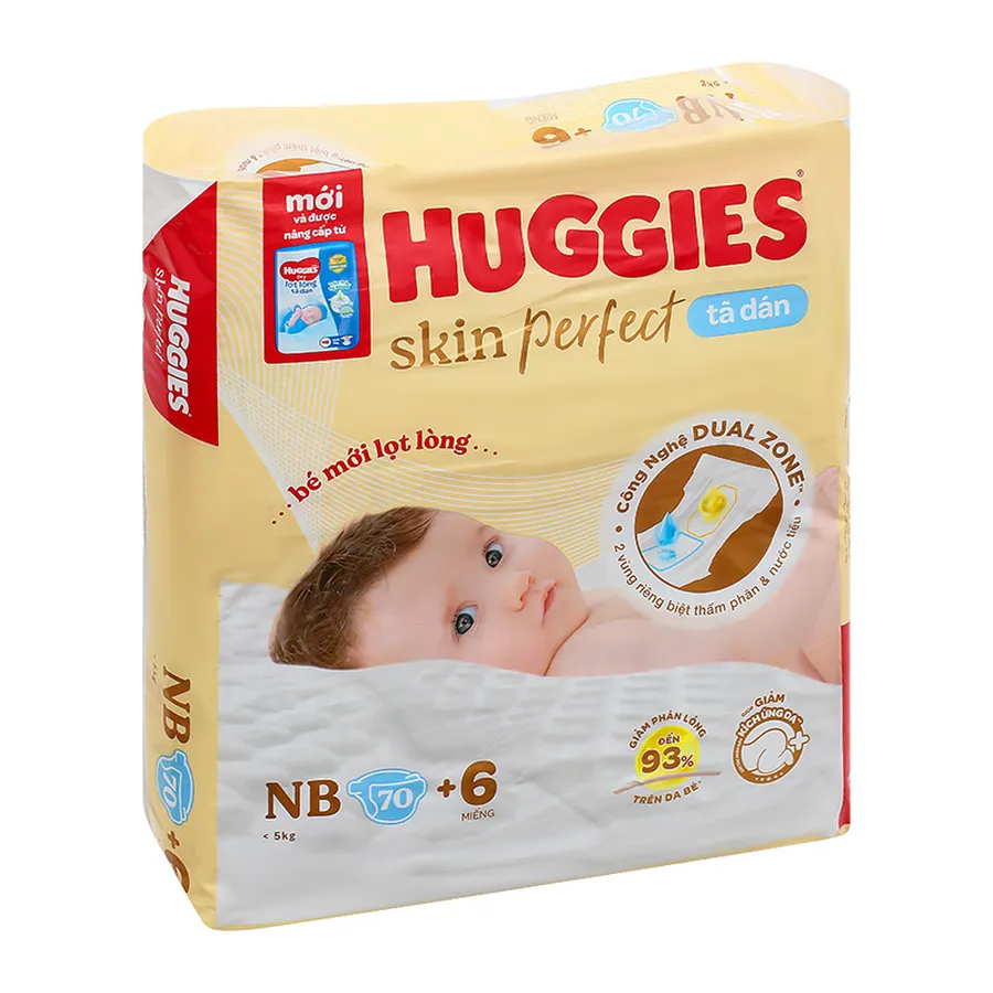 Tã dán Huggies Skin Perfect size NB 70 miếng (Dưới 5 kg) giao bao bì ngẫu nhiên