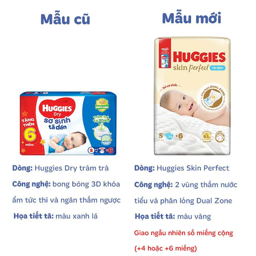 Tã dán Huggies Skin Perfect size S 54 + 6 miếng (4 - 8 kg) - Giao bao bì +4/+6 ngẫu nhiên