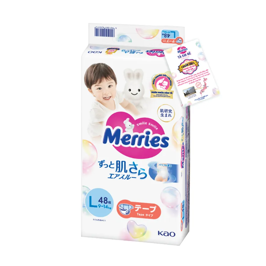 Tã dán Merries (L, 9-14kg, 48 miếng)