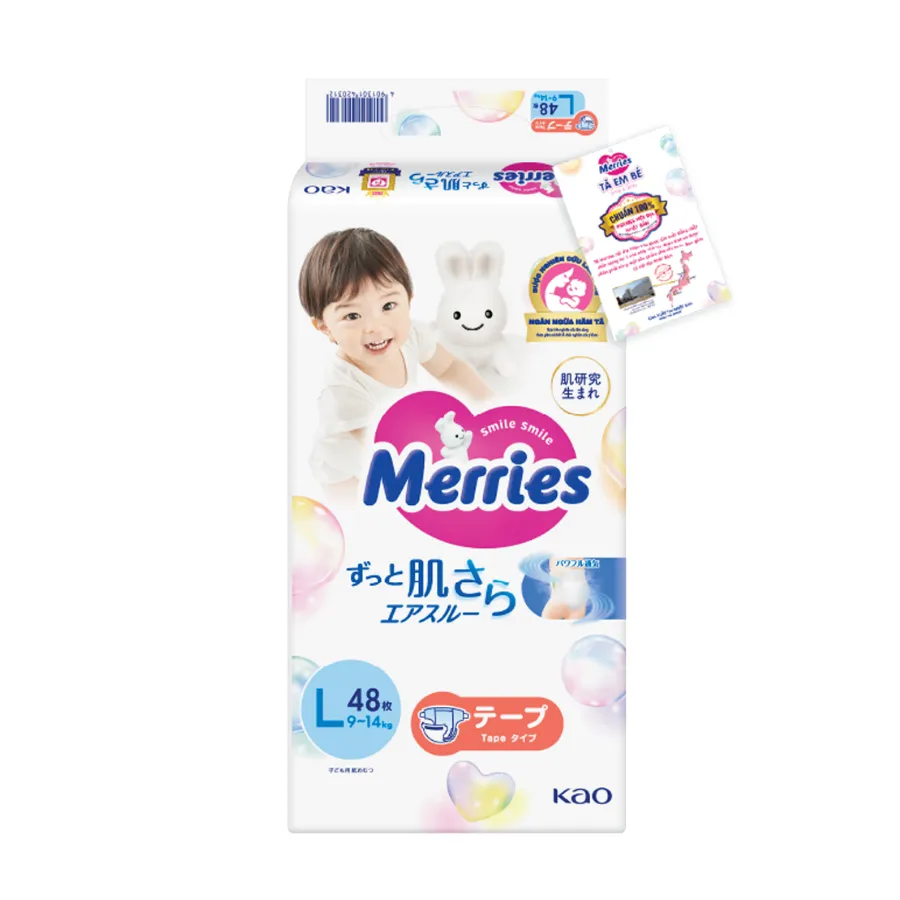 Tã dán Merries (L, 9-14kg, 48 miếng)
