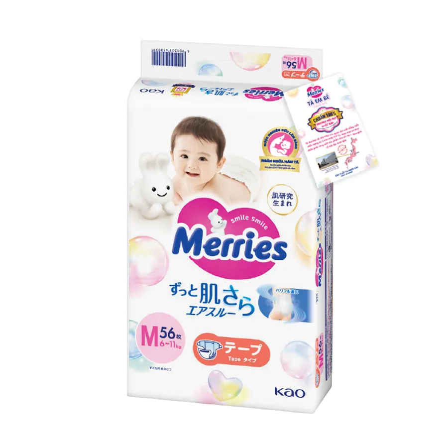 Tã dán Merries (M, 6-11kg, 56 miếng)