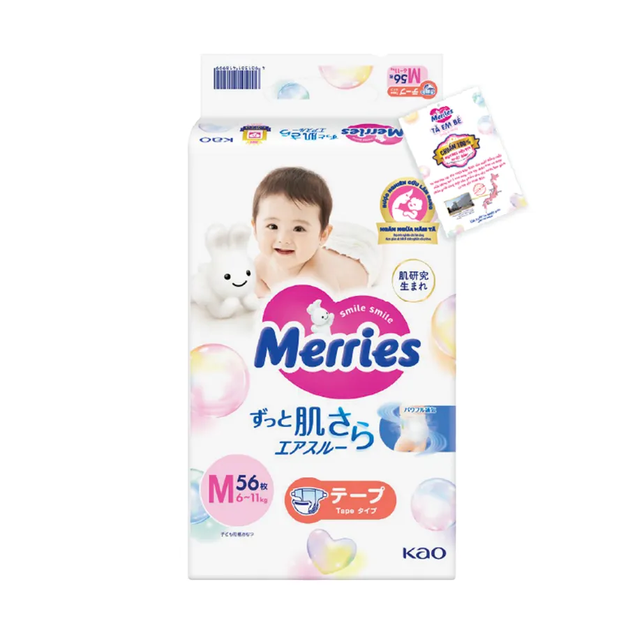 Tã dán Merries (M, 6-11kg, 56 miếng)
