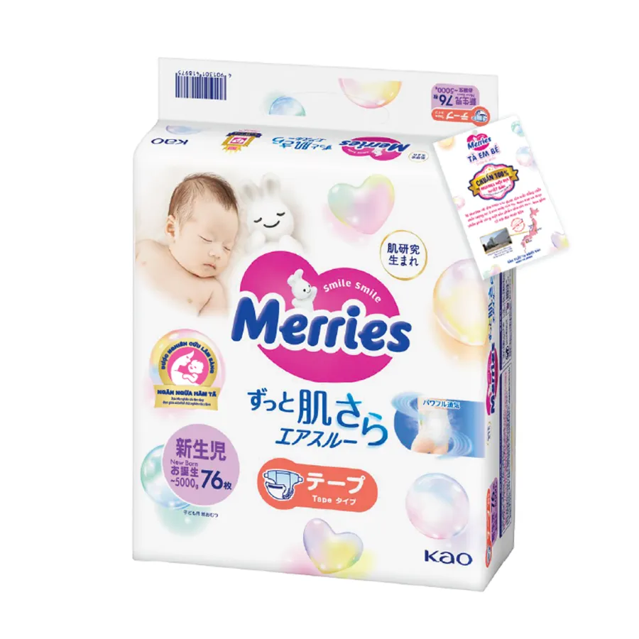 Tã dán Merries (Newborn, dưới 5kg, 76 miếng)