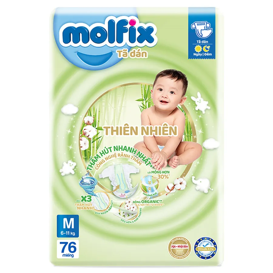 Tã dán Molfix thiên nhiên size M 76 miếng (6 - 11 kg)