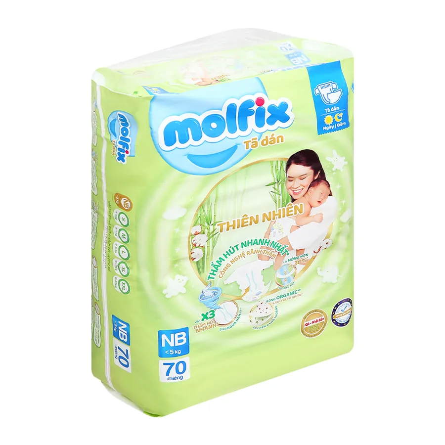 Tã dán Molfix thiên nhiên size NB 70 (Dưới 5 kg) - giao bao bì ngẫu nhiên