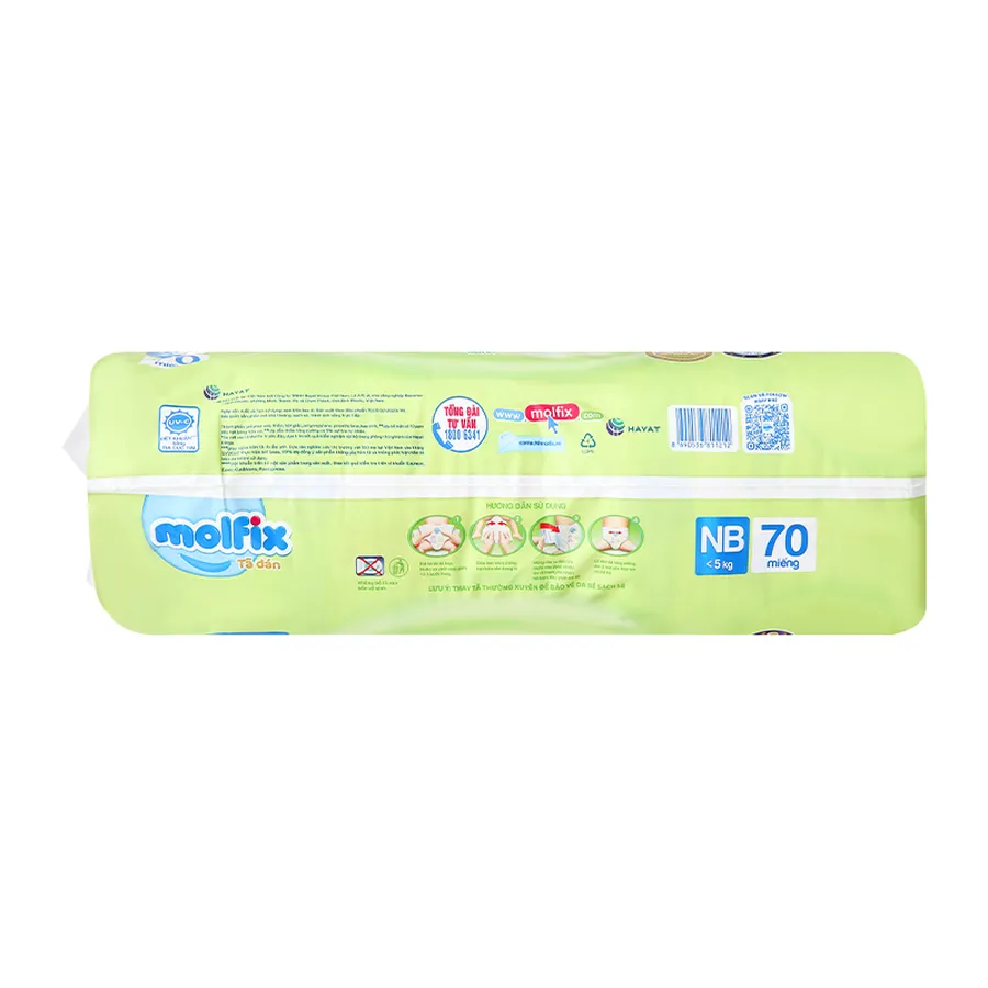 Tã dán Molfix thiên nhiên size NB 70 (Dưới 5 kg) - giao bao bì ngẫu nhiên
