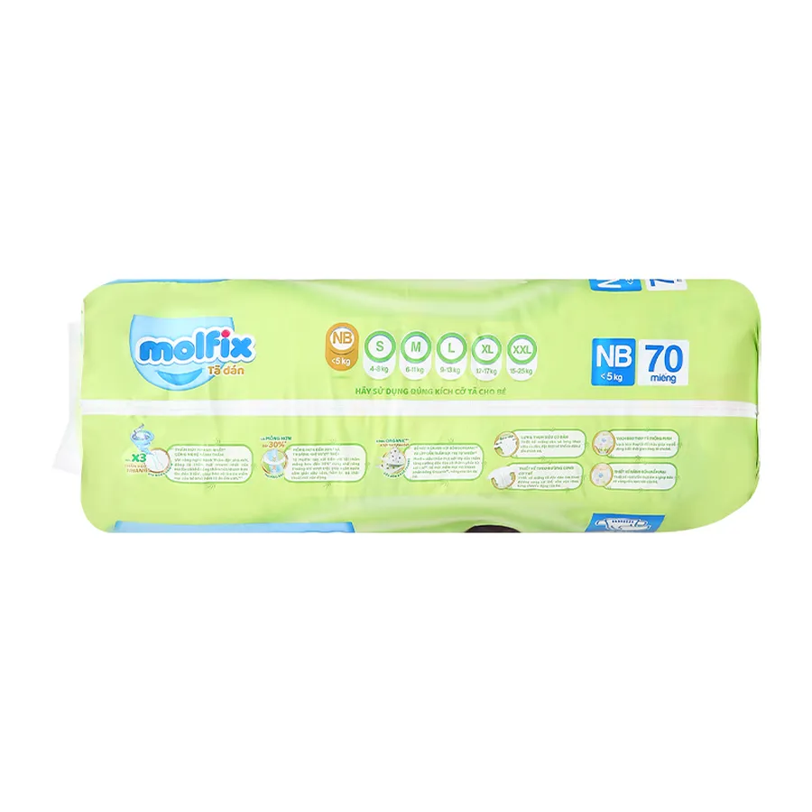 Tã dán Molfix thiên nhiên size NB 70 (Dưới 5 kg) - giao bao bì ngẫu nhiên