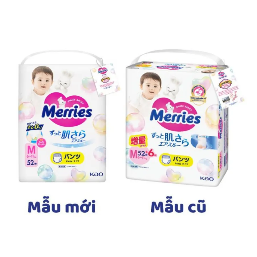 Tã quần Merries nội địa (M, 6-11kg, 52 + 6 miếng)