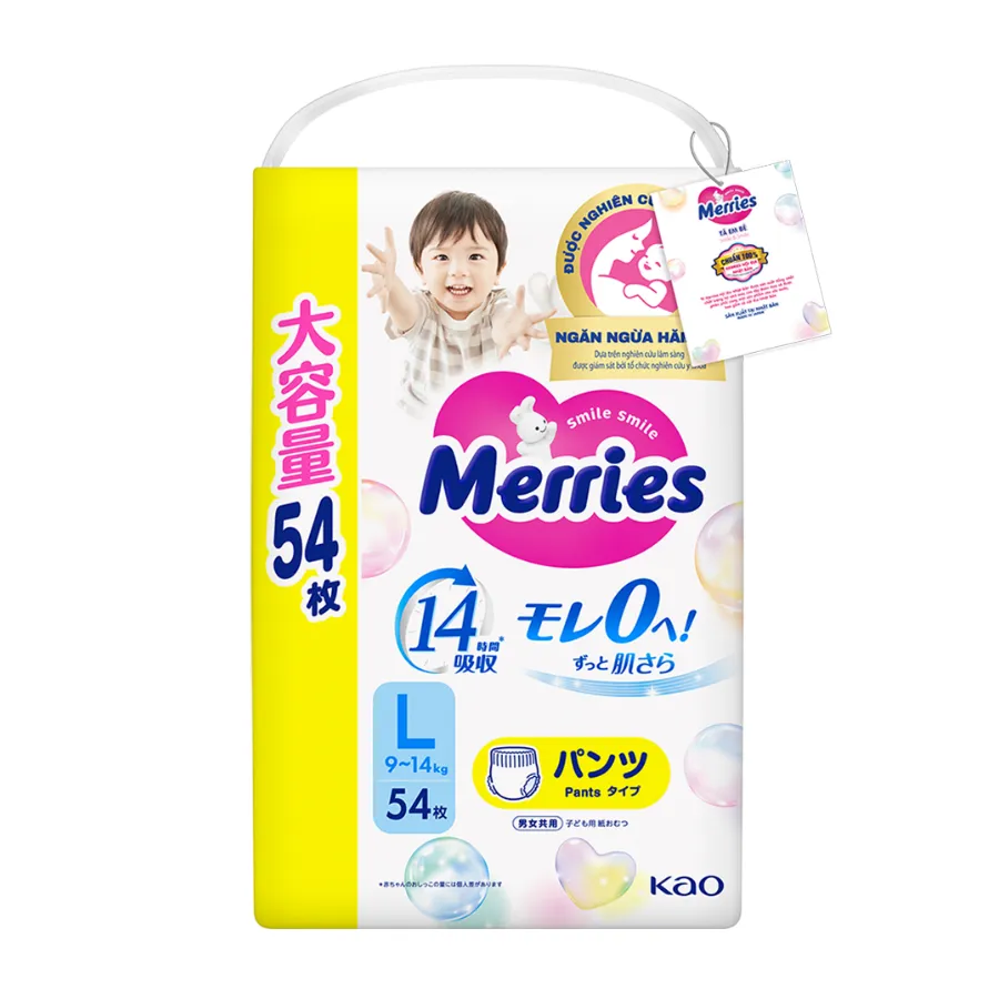 Tã quần Merries Ultra Jumbo (L, 9-14kg, 54 miếng)
