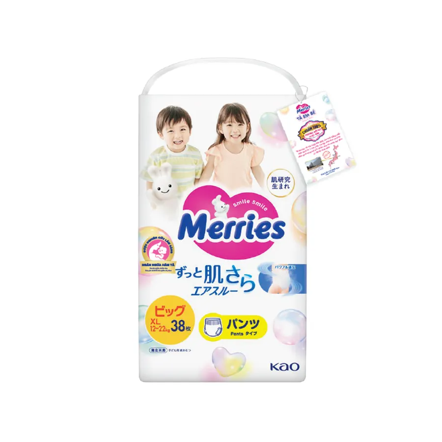Tã quần Merries (XL, 12-22kg, 38 miếng) (giao bao bì ngẫu nhiên)