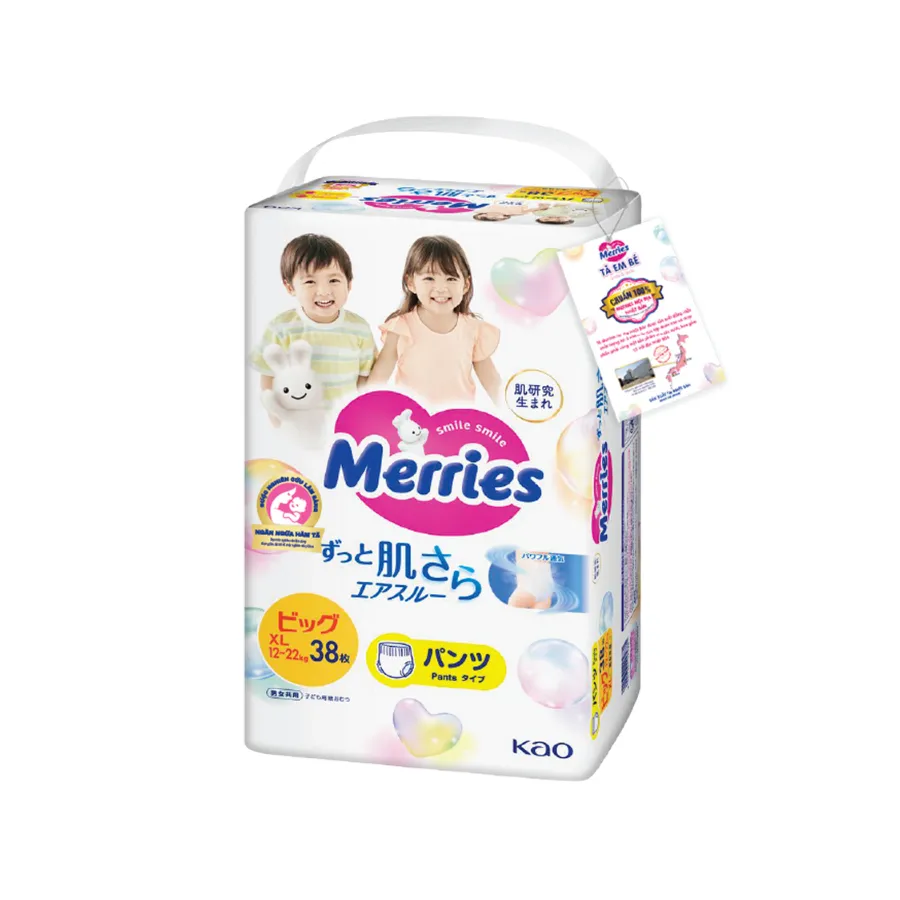 Tã quần Merries (XL, 12-22kg, 38 miếng) (giao bao bì ngẫu nhiên)