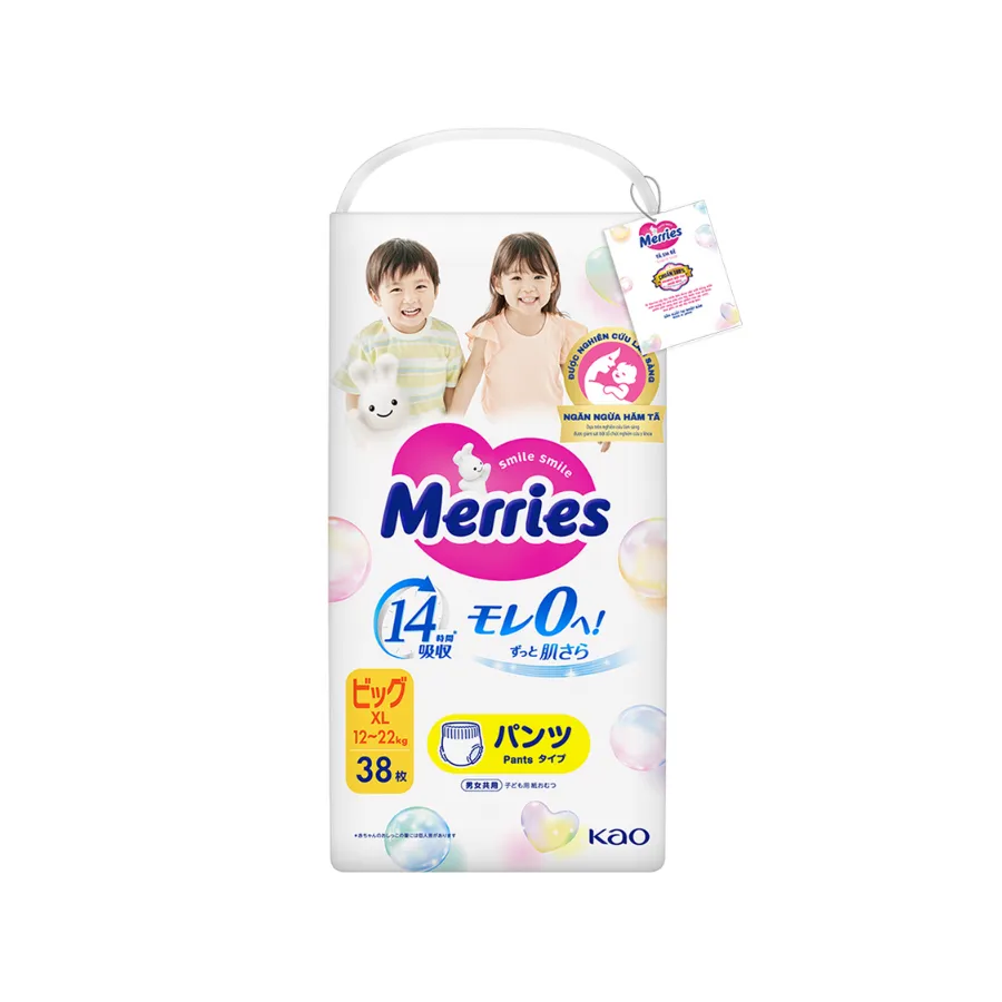Tã quần Merries (XL, 12-22kg, 38 miếng) (giao bao bì ngẫu nhiên)