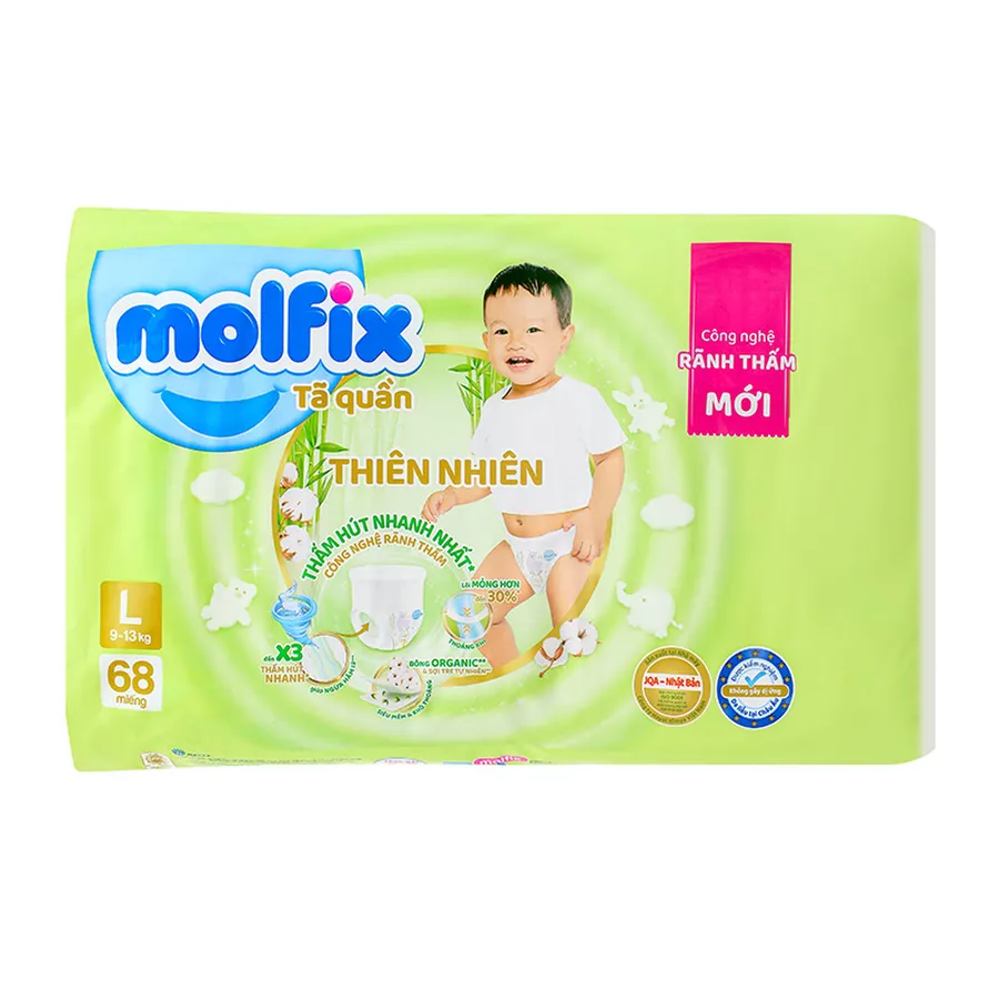 Tã quần Molfix thiên nhiên size L 68 miếng (9 - 13 kg)