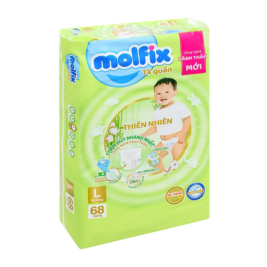 Tã quần Molfix thiên nhiên size L 68 miếng (9 - 13 kg)