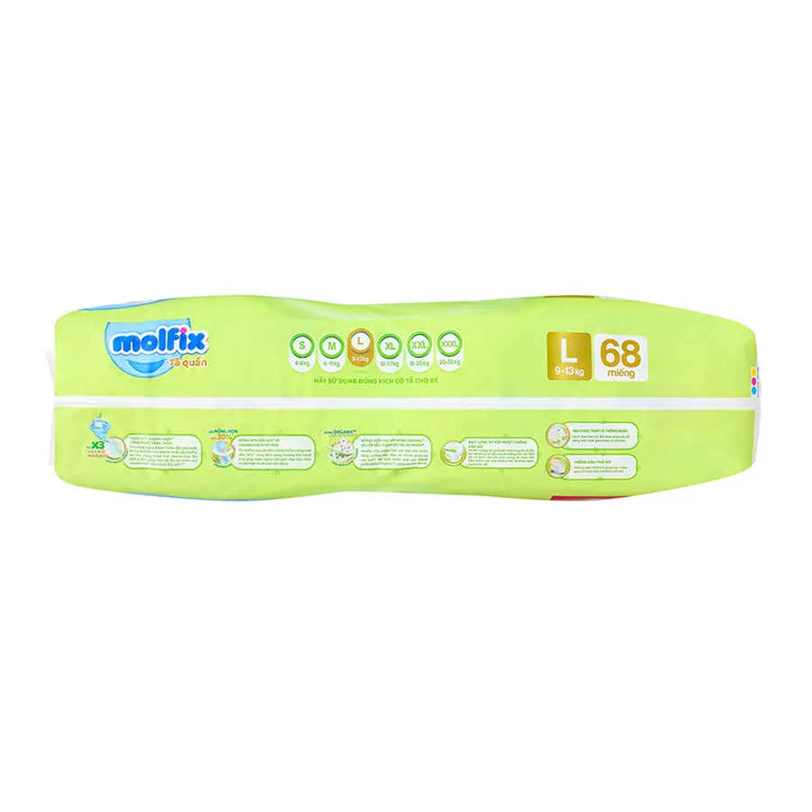 Tã quần Molfix thiên nhiên size L 68 miếng (9 - 13 kg)