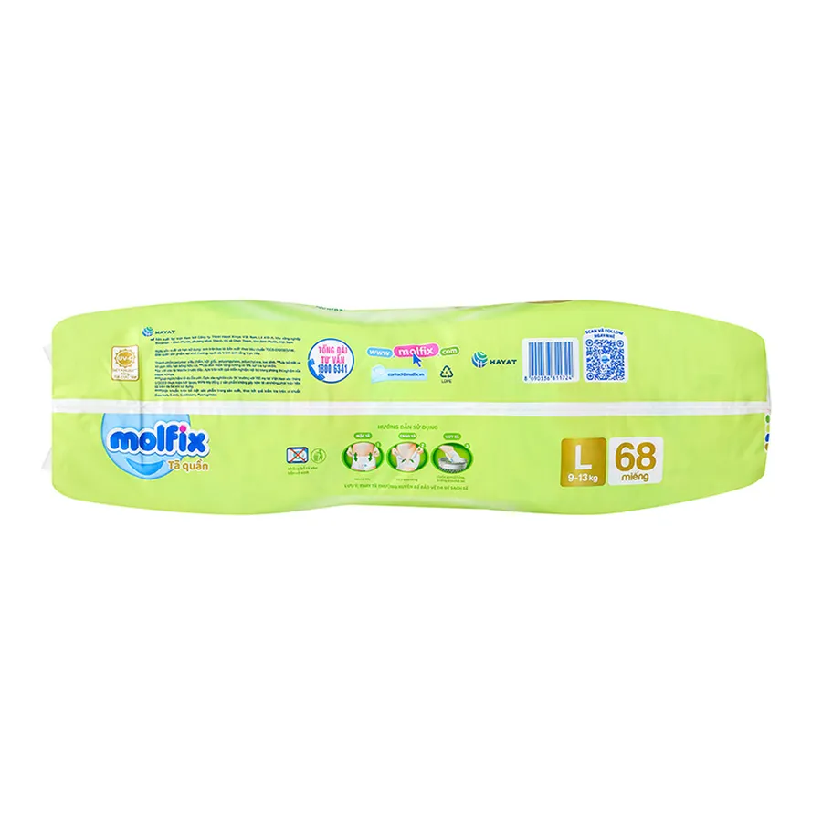 Tã quần Molfix thiên nhiên size L 68 miếng (9 - 13 kg)