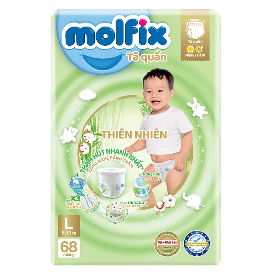 Tã quần Molfix thiên nhiên size L 68 miếng (9 - 13 kg)