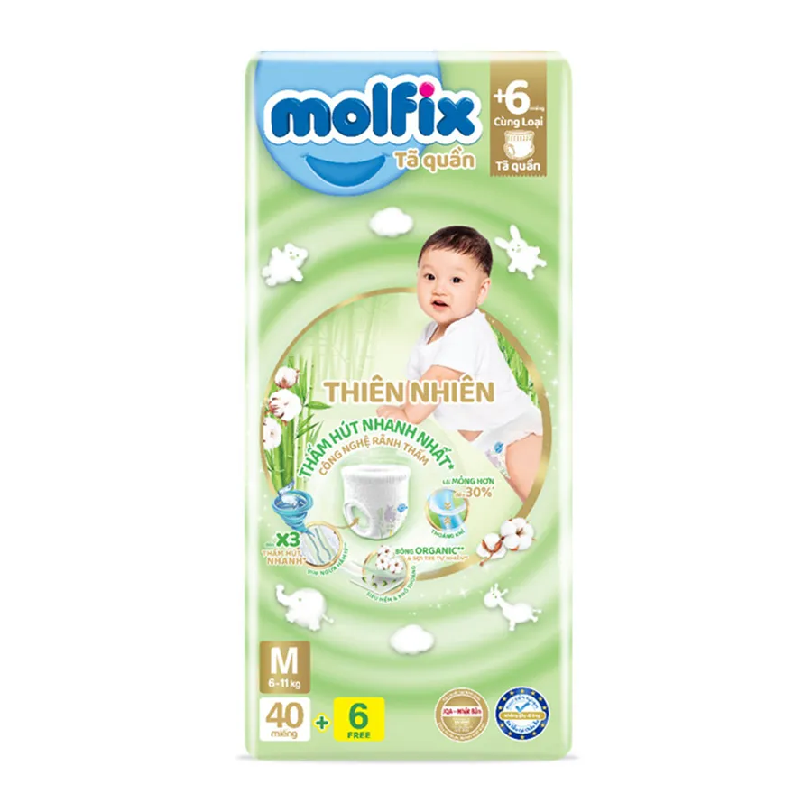 Tã quần Molfix thiên nhiên size M 40 + 6 miếng (6 - 11 kg)