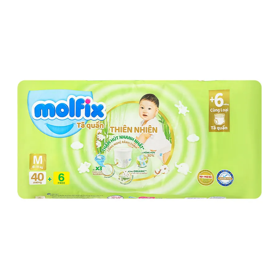 Tã quần Molfix thiên nhiên size M 40 + 6 miếng (6 - 11 kg)