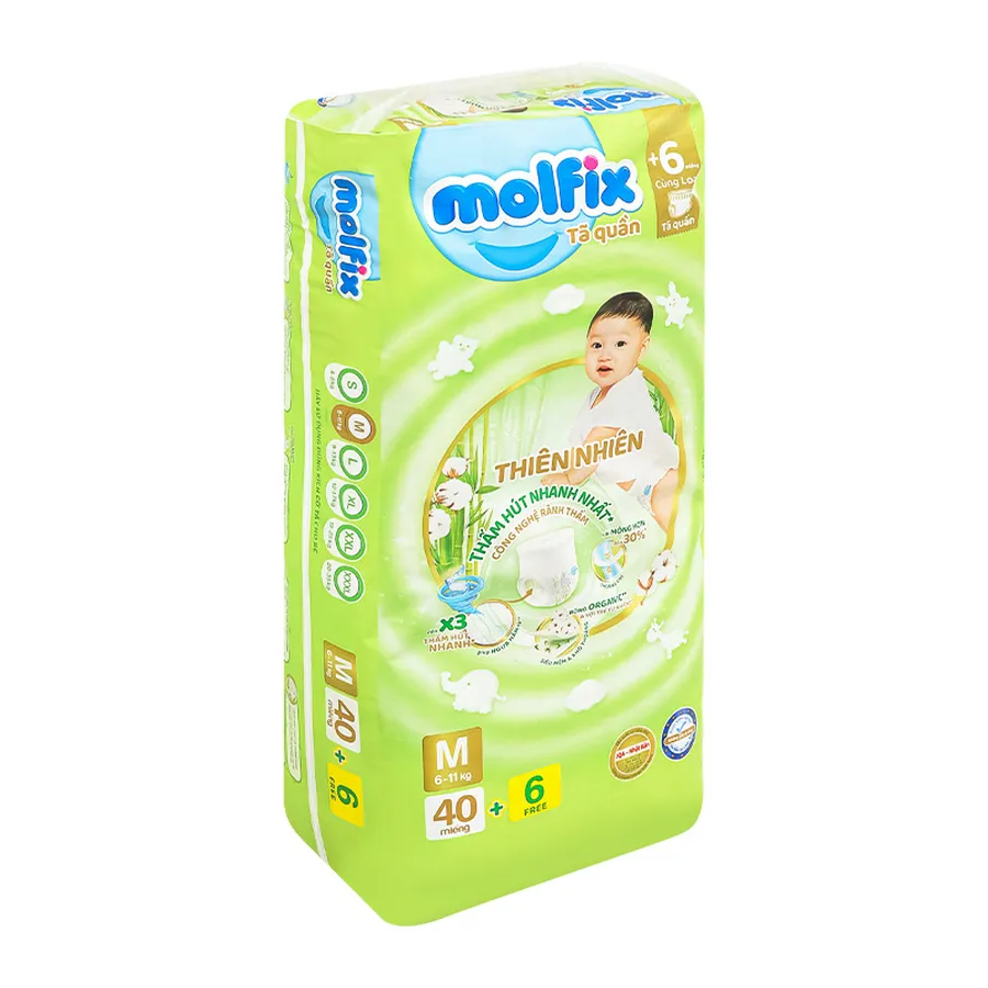 Tã quần Molfix thiên nhiên size M 40 + 6 miếng (6 - 11 kg)
