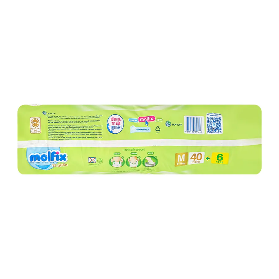 Tã quần Molfix thiên nhiên size M 40 + 6 miếng (6 - 11 kg)