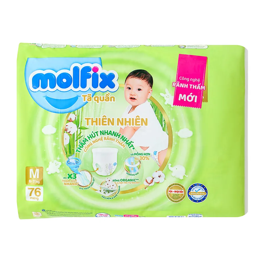 Tã quần Molfix thiên nhiên size M 76 miếng (6 - 11 kg)