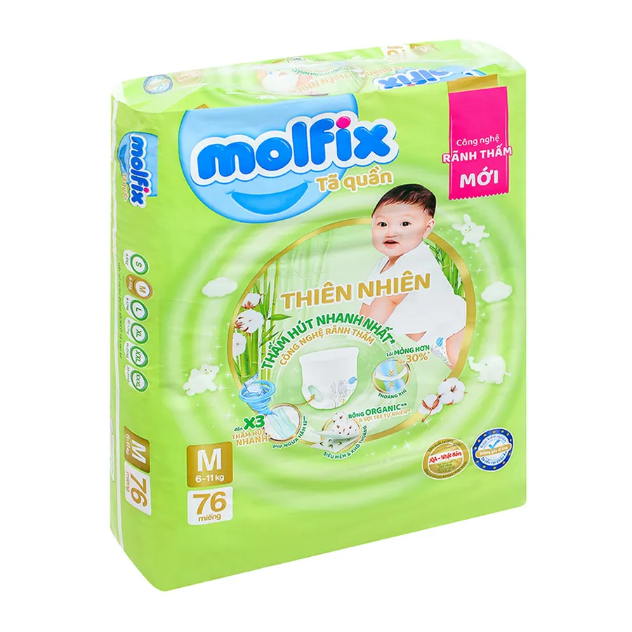 Tã quần Molfix thiên nhiên size M 76 miếng (6 - 11 kg)