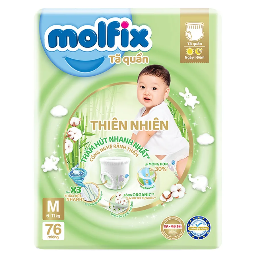 Tã quần Molfix thiên nhiên size M 76 miếng (6 - 11 kg)