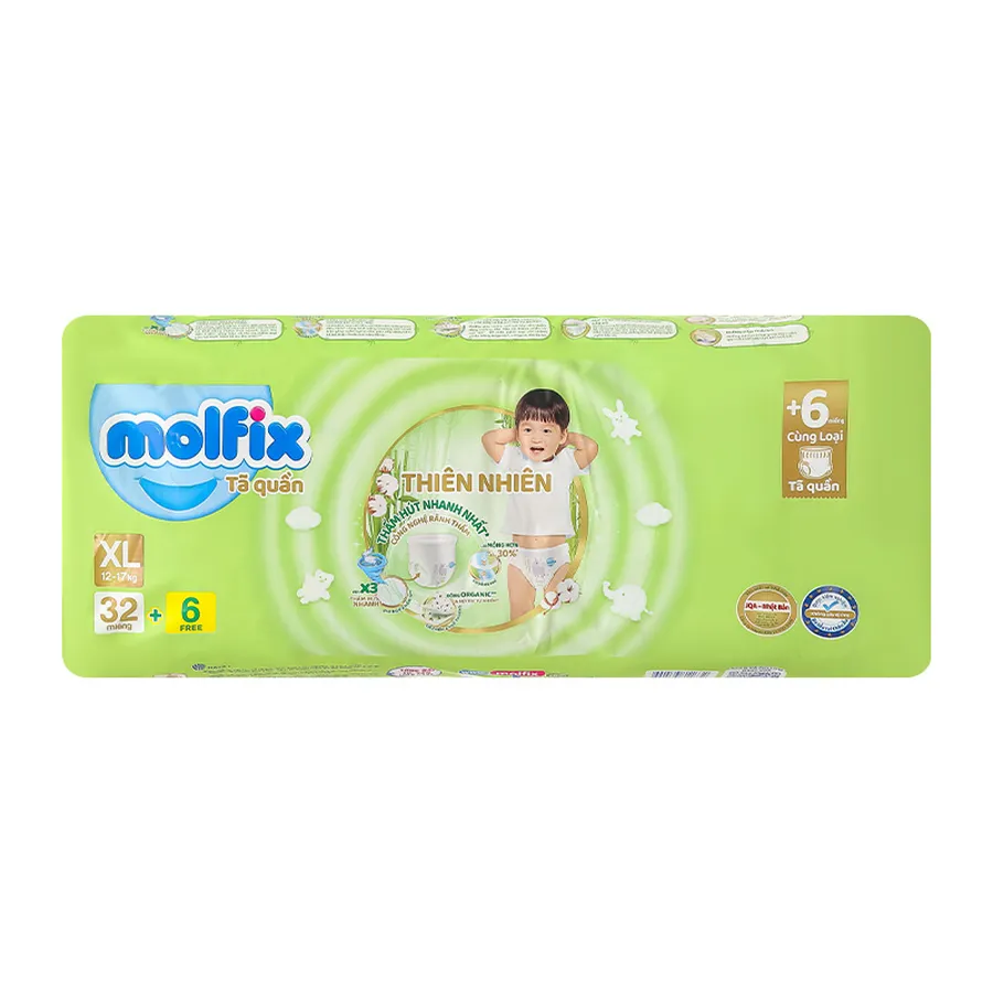 Tã quần Molfix thiên nhiên size XL 32 + 6 miếng (12 - 17 kg)