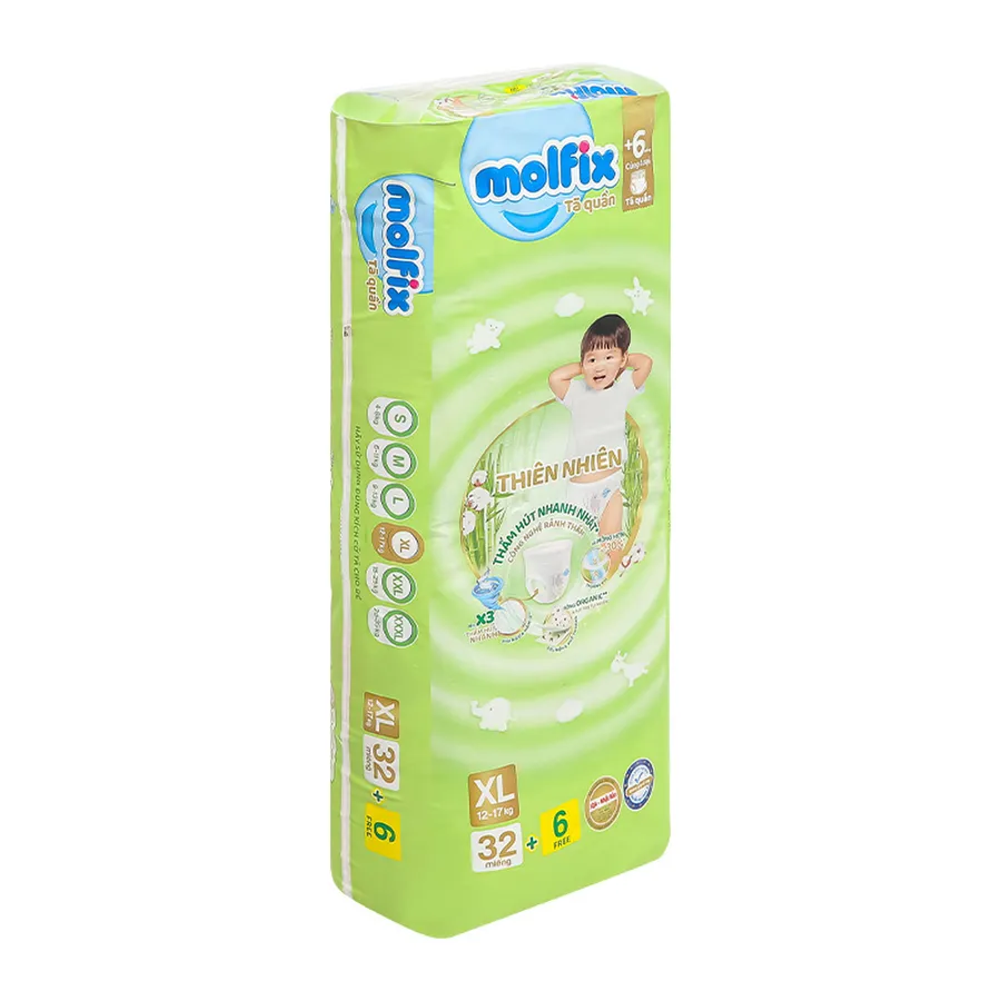 Tã quần Molfix thiên nhiên size XL 32 + 6 miếng (12 - 17 kg)