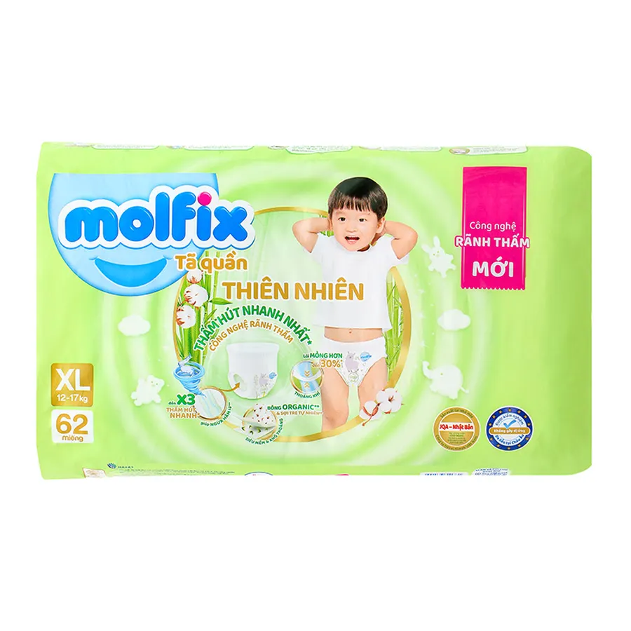 Tã quần Molfix thiên nhiên size XL 62 miếng (12 - 17 kg)