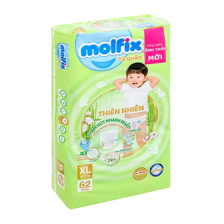 Tã quần Molfix thiên nhiên size XL 62 miếng (12 - 17 kg)