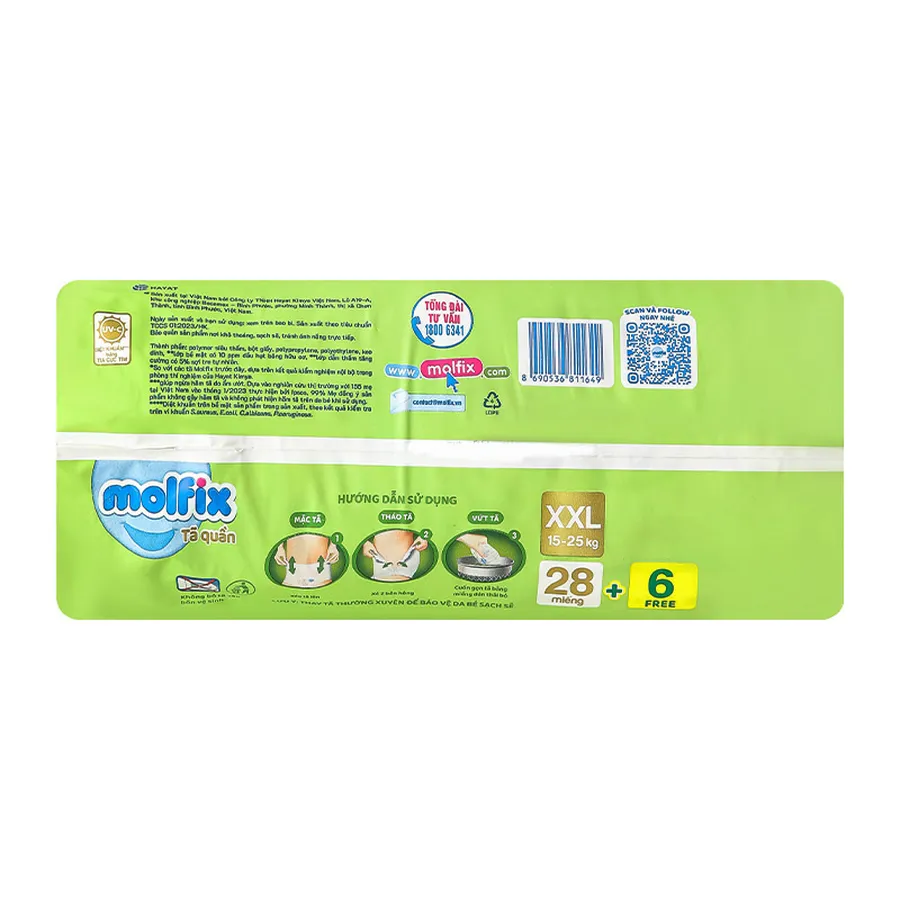 Tã quần Molfix thiên nhiên size XXL 28 + 6 miếng (15 - 25 kg)