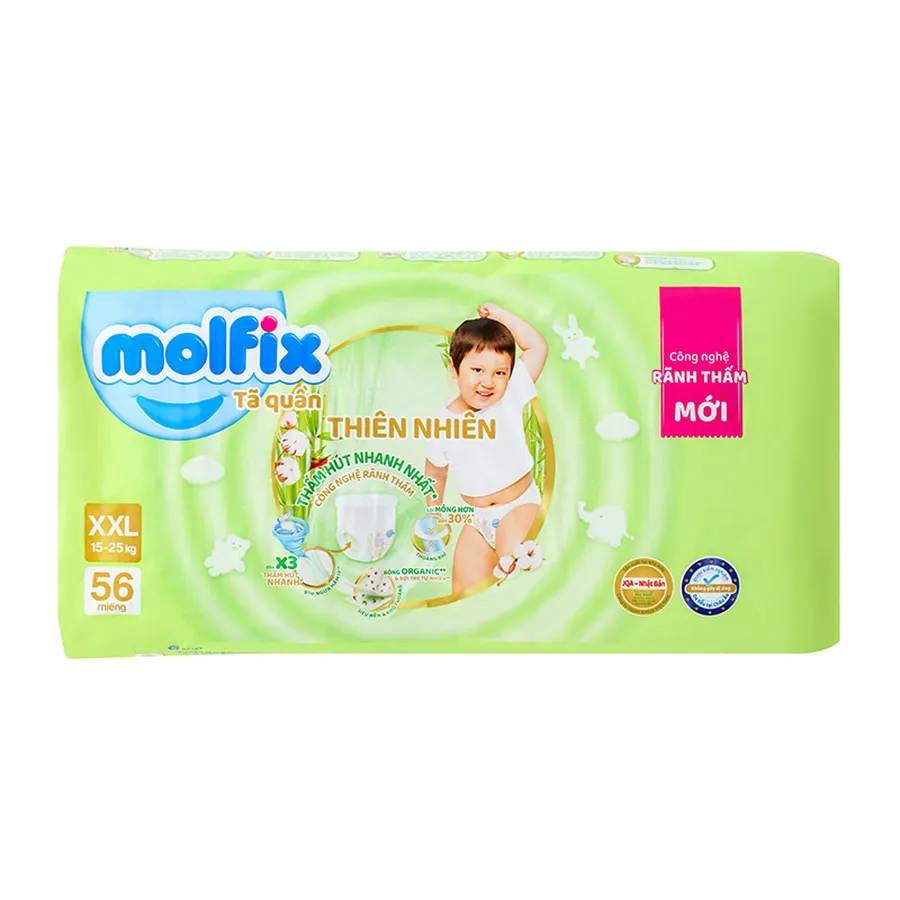 Tã quần Molfix thiên nhiên size XXL 56 miếng (15 - 25 kg)