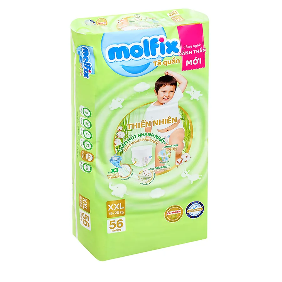 Tã quần Molfix thiên nhiên size XXL 56 miếng (15 - 25 kg)