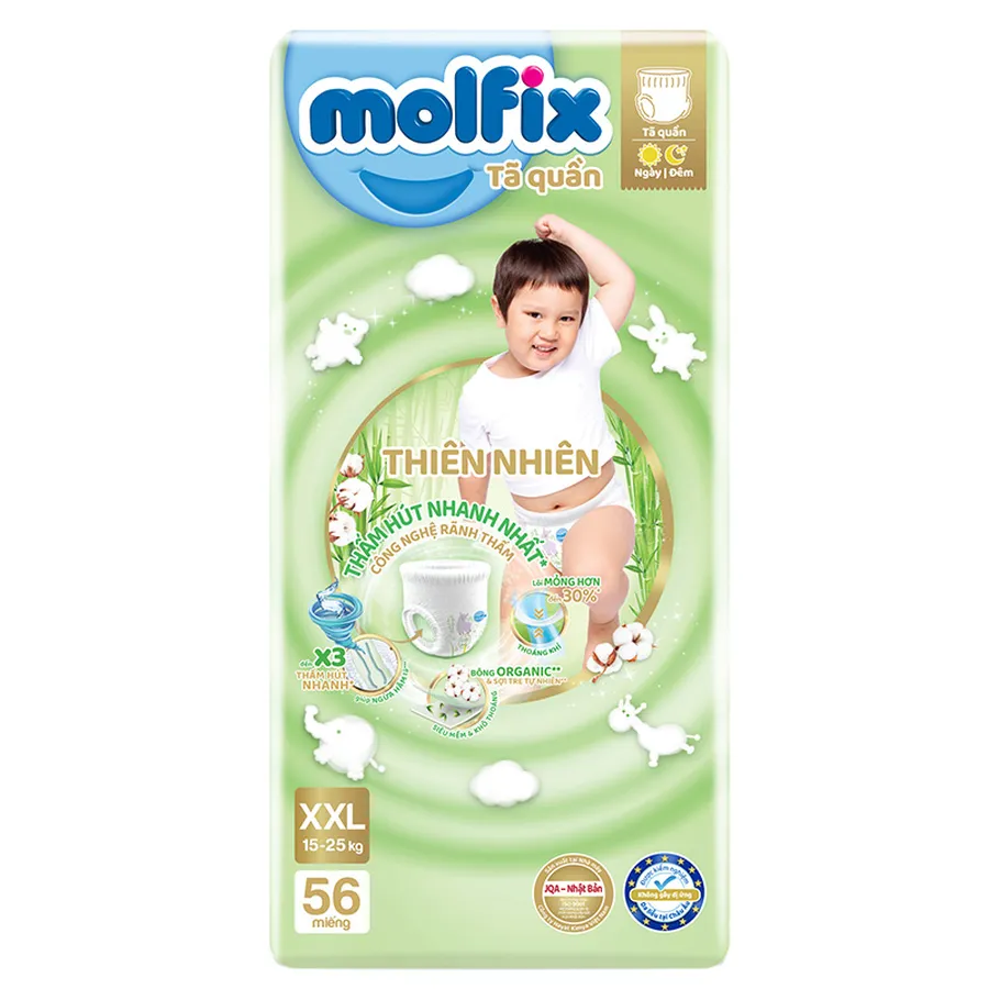 Tã quần Molfix thiên nhiên size XXL 56 miếng (15 - 25 kg)