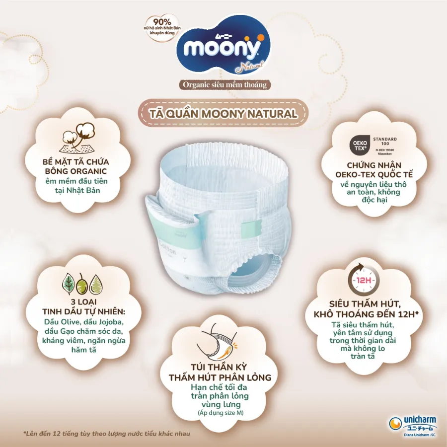 Bỉm tã dán Moony Natural size L 38 miếng (9-14kg) (giao bao bì ngẫu nhiên)