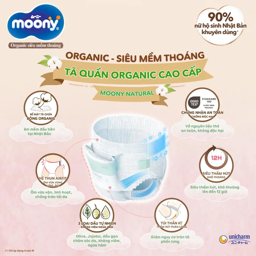 Bỉm tã dán Moony Natural size L 38 miếng (9-14kg) (giao bao bì ngẫu nhiên)