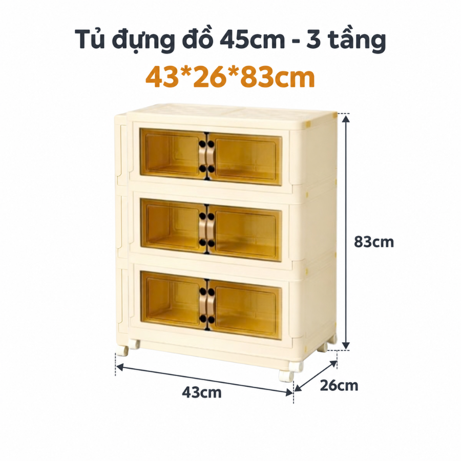 Tủ Nhựa Đựng Đồ Gấp Gọn Trong Suốt 3 Ngăn Nhiều Kích Thước – Yokids Plaza