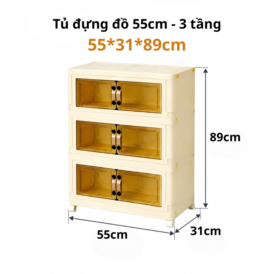 Tủ Nhựa Đựng Đồ Gấp Gọn Trong Suốt 3 Ngăn Nhiều Kích Thước – Yokids Plaza