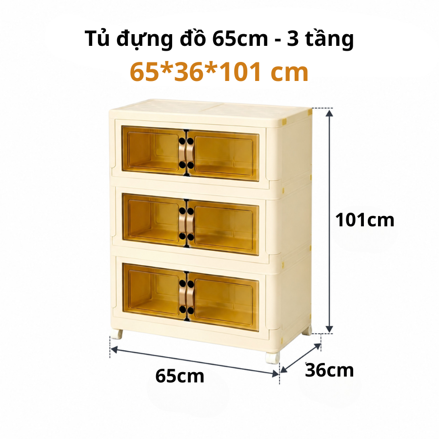 Tủ Nhựa Đựng Đồ Gấp Gọn Trong Suốt 3 Ngăn Nhiều Kích Thước – Yokids Plaza