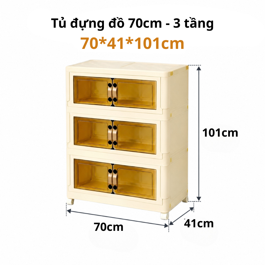 Tủ Nhựa Đựng Đồ Gấp Gọn Trong Suốt 3 Ngăn Nhiều Kích Thước – Yokids Plaza