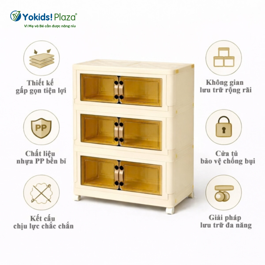 Tủ Nhựa Đựng Đồ Gấp Gọn Trong Suốt 4 Ngăn Nhiều Kích Thước – Yokids Plaza