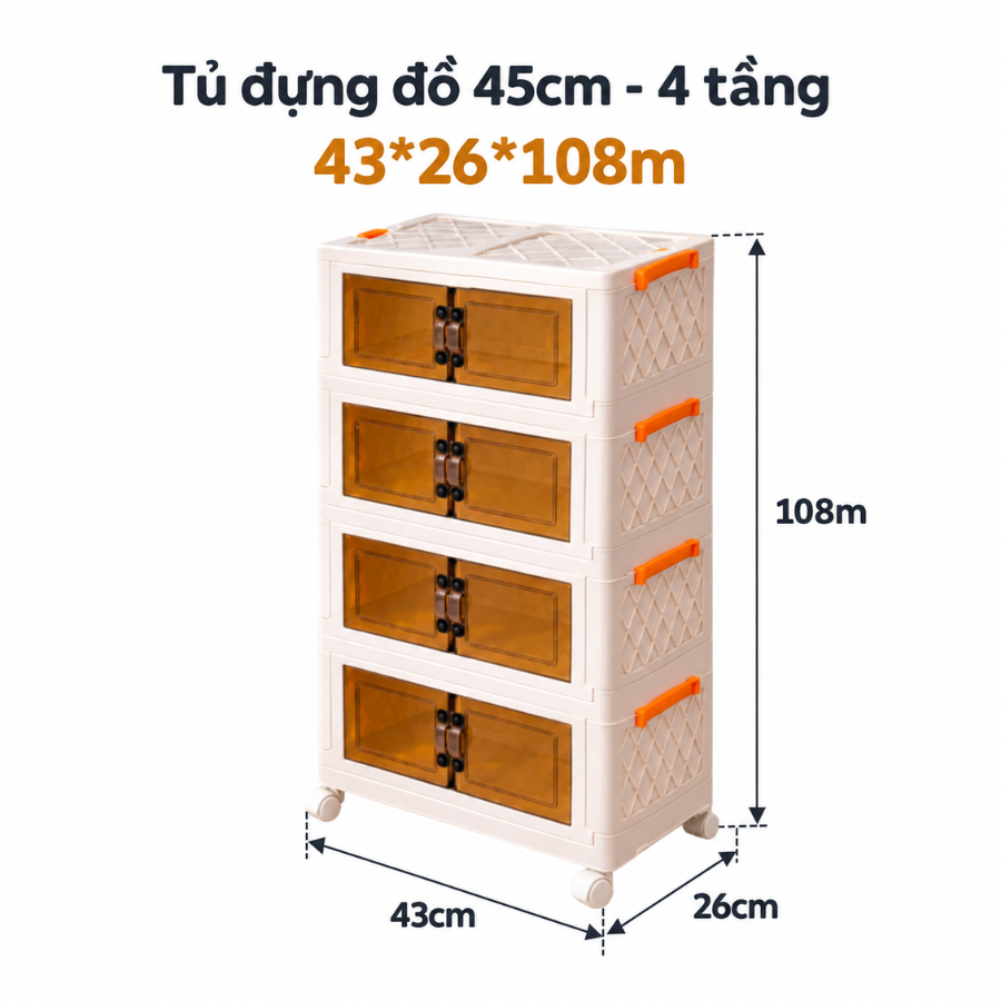 Tủ Nhựa Đựng Đồ Gấp Gọn Trong Suốt 4 Ngăn Nhiều Kích Thước – Yokids Plaza