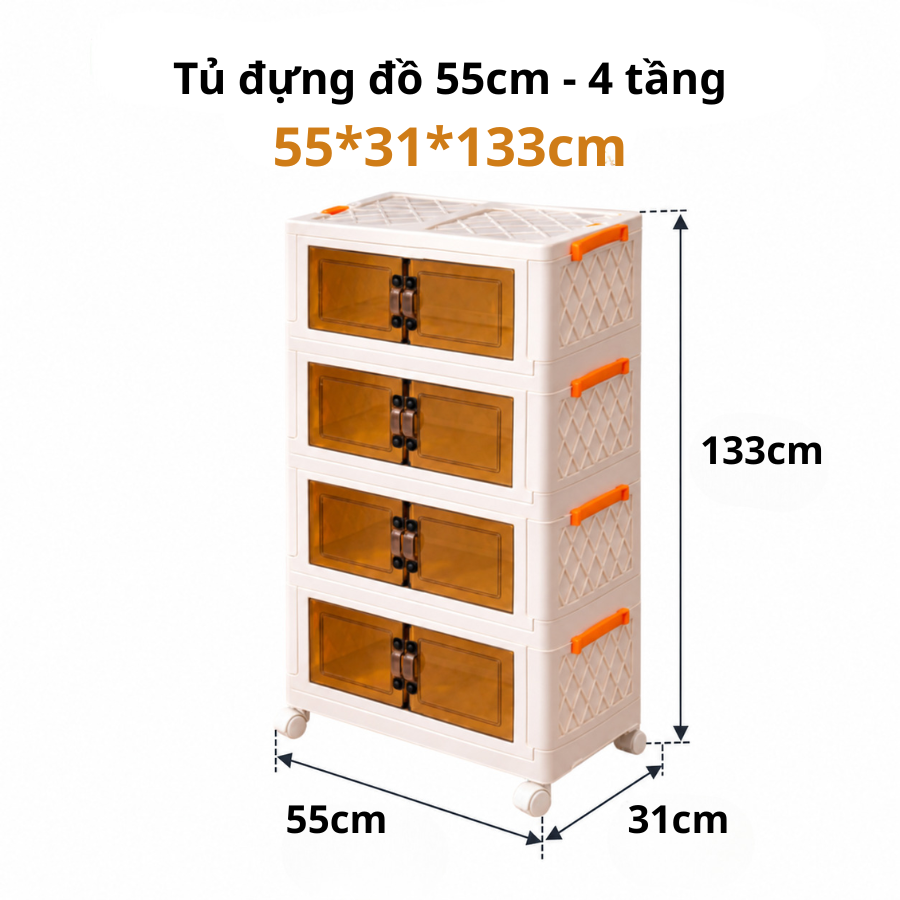 Tủ Nhựa Đựng Đồ Gấp Gọn Trong Suốt 4 Ngăn Nhiều Kích Thước – Yokids Plaza